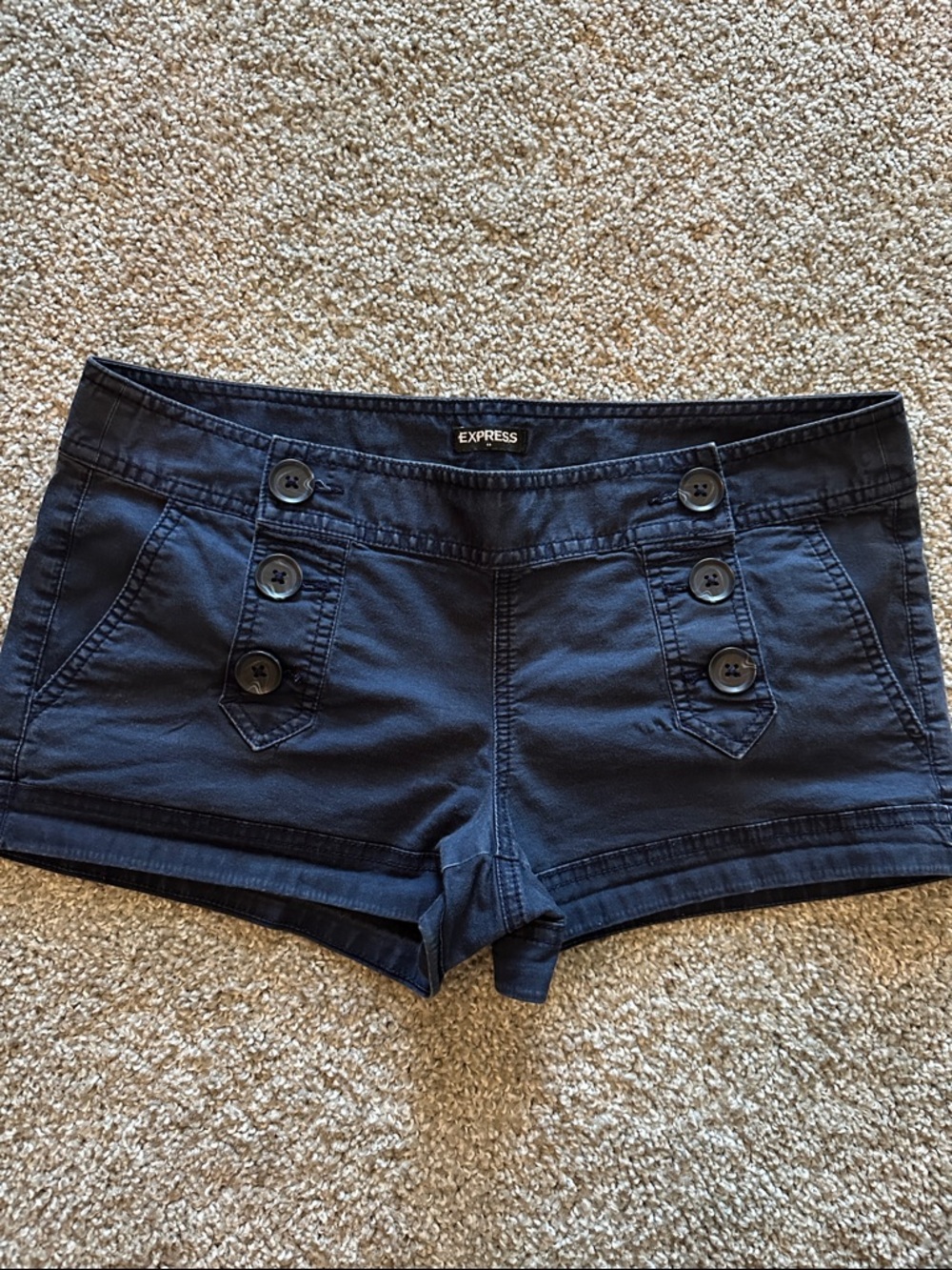 Express Navy Button-Accent Women's Jean Shorts